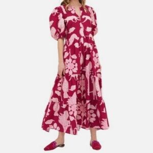 Oliphant Magenta Lamu Floral Tiered Dress
